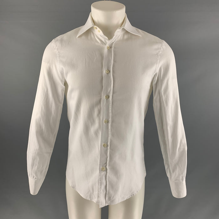 EMPORIO ARMANI Size M White Solid Cotton Button Up Long Sleeve Shirt
