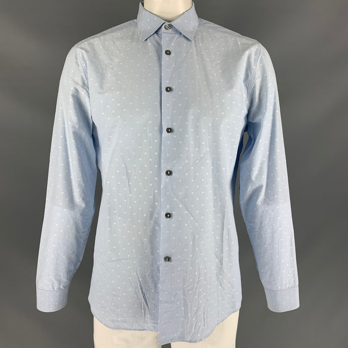 PAUL SMITH Talla L Camisa de manga larga con botones a rayas blancas y azul claro