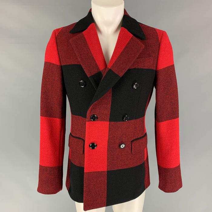 MOSCHINO Size 38 Red Black Checkered Polyamide Blend Jacket