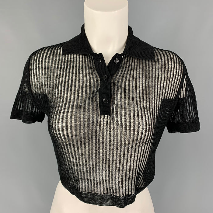 SAINT LAURENT Size S Black See Through Polo Cropped Top