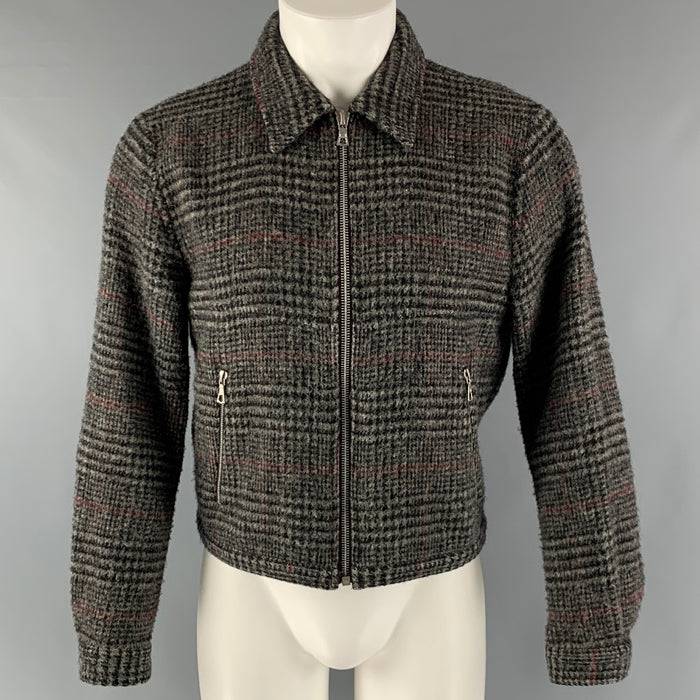 DRIES VAN NOTEN Size M Grey Black Plaid Wool Zip Up Jacket