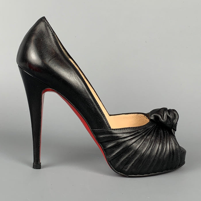 CHRISTIAN LOUBOUTIN Jenny Size 6.5 Black Leather Knot Peep Toe Pumps