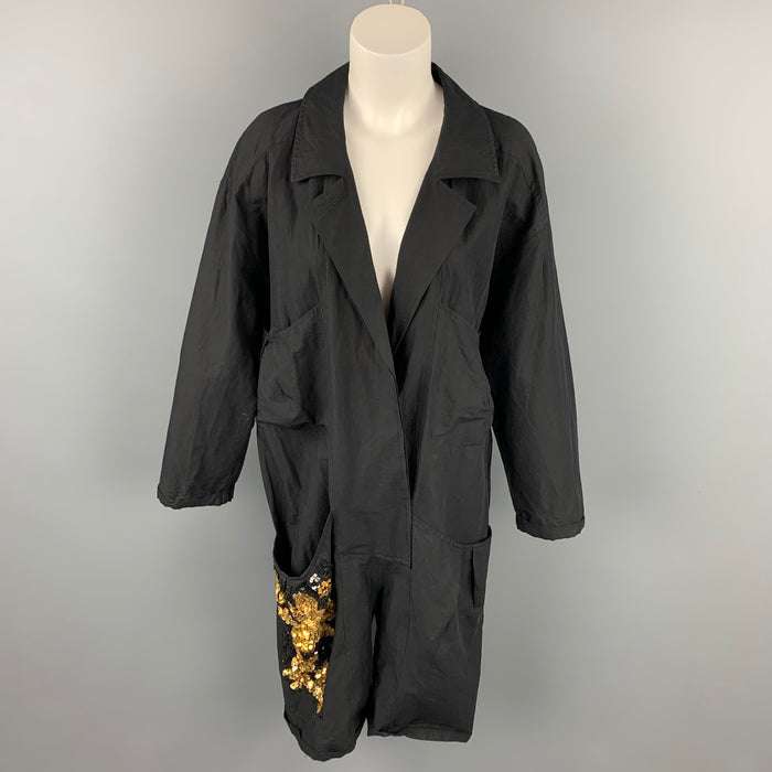 DRIES VAN NOTEN Size S Black & Gold Sequin Linen Blend Overalls