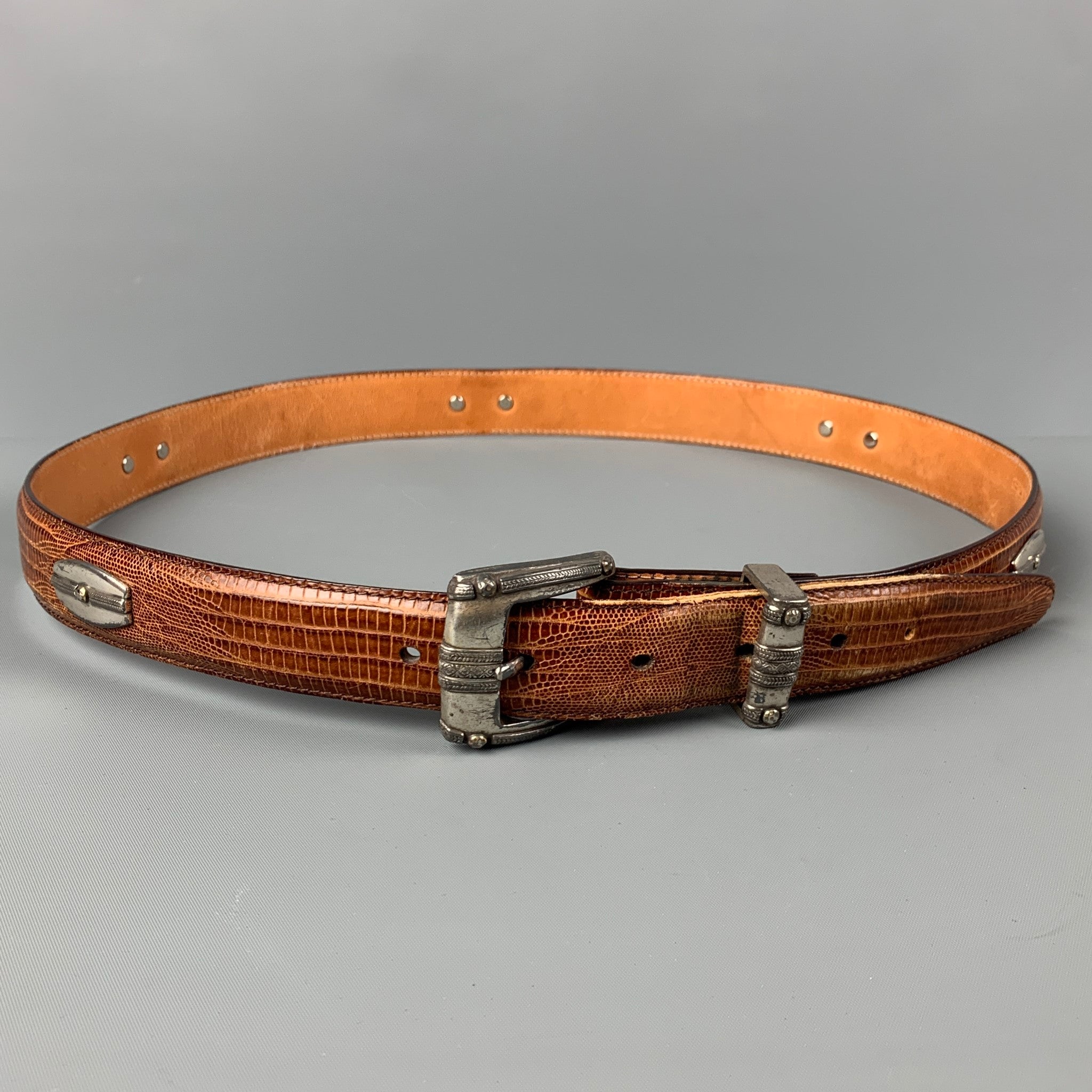 BILL ADLER DESIGN Size 36 Brown Embossed Leather Belt – Sui 