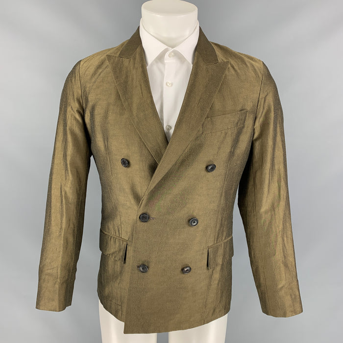 PAUL SMITH Talla 38 Abrigo deportivo regular con solapa de pico de lino / seda verde oliva