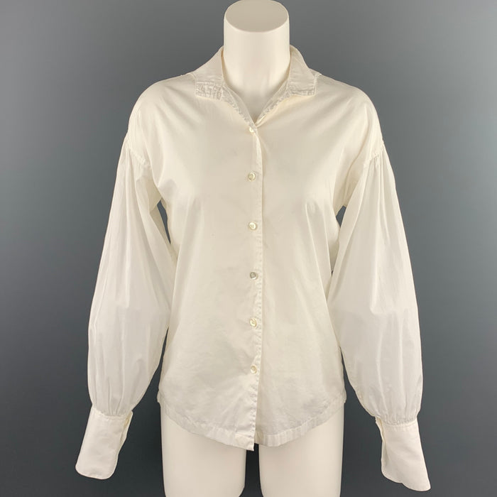 DRIES VAN NOTEN Size 6 White Poplin Cotton Dropped Shoulder Blouse