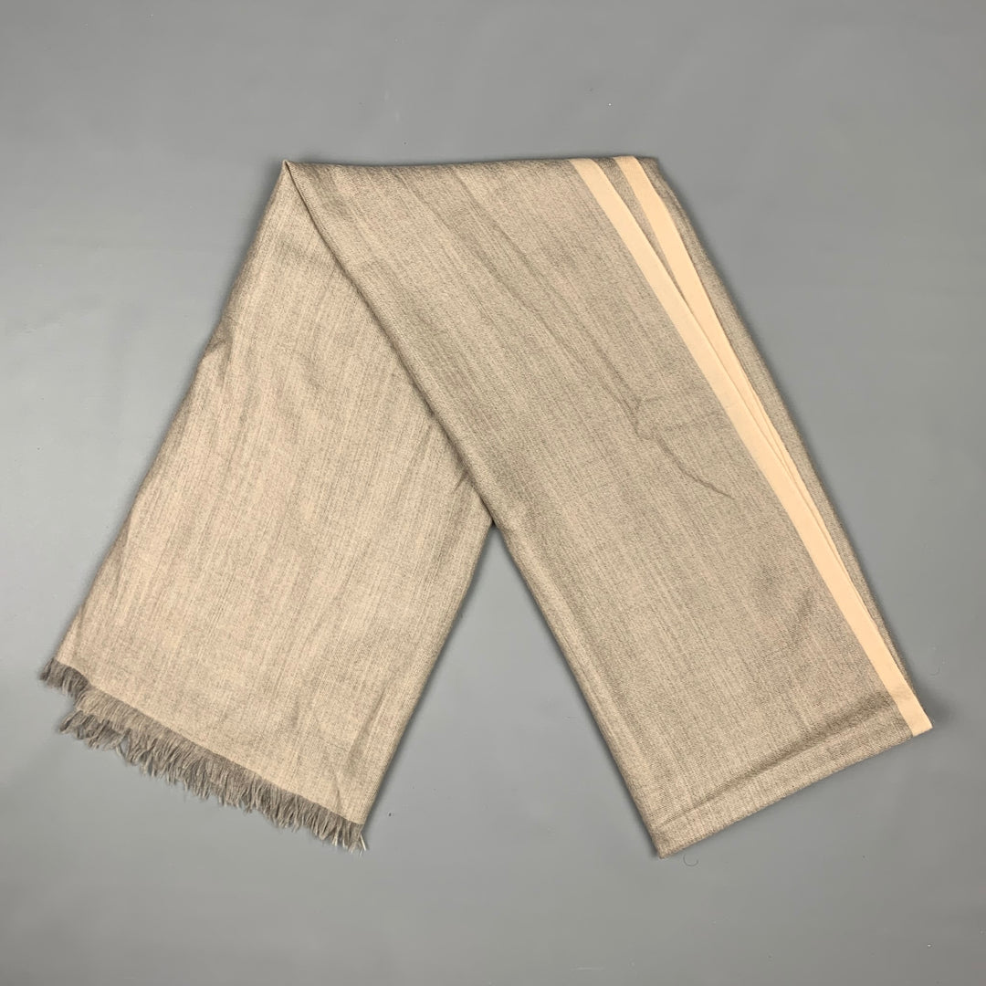 COLOMBO Grey & Beige Cashmere / Silk Fringe Scarf