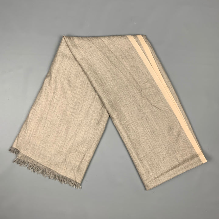 COLOMBO Grey & Beige Cashmere / Silk Fringe Scarf