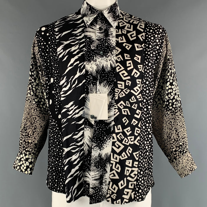 GIVENCHY Size S Black White Mixed Fabrics Silk Button Up Long Sleeve Shirt