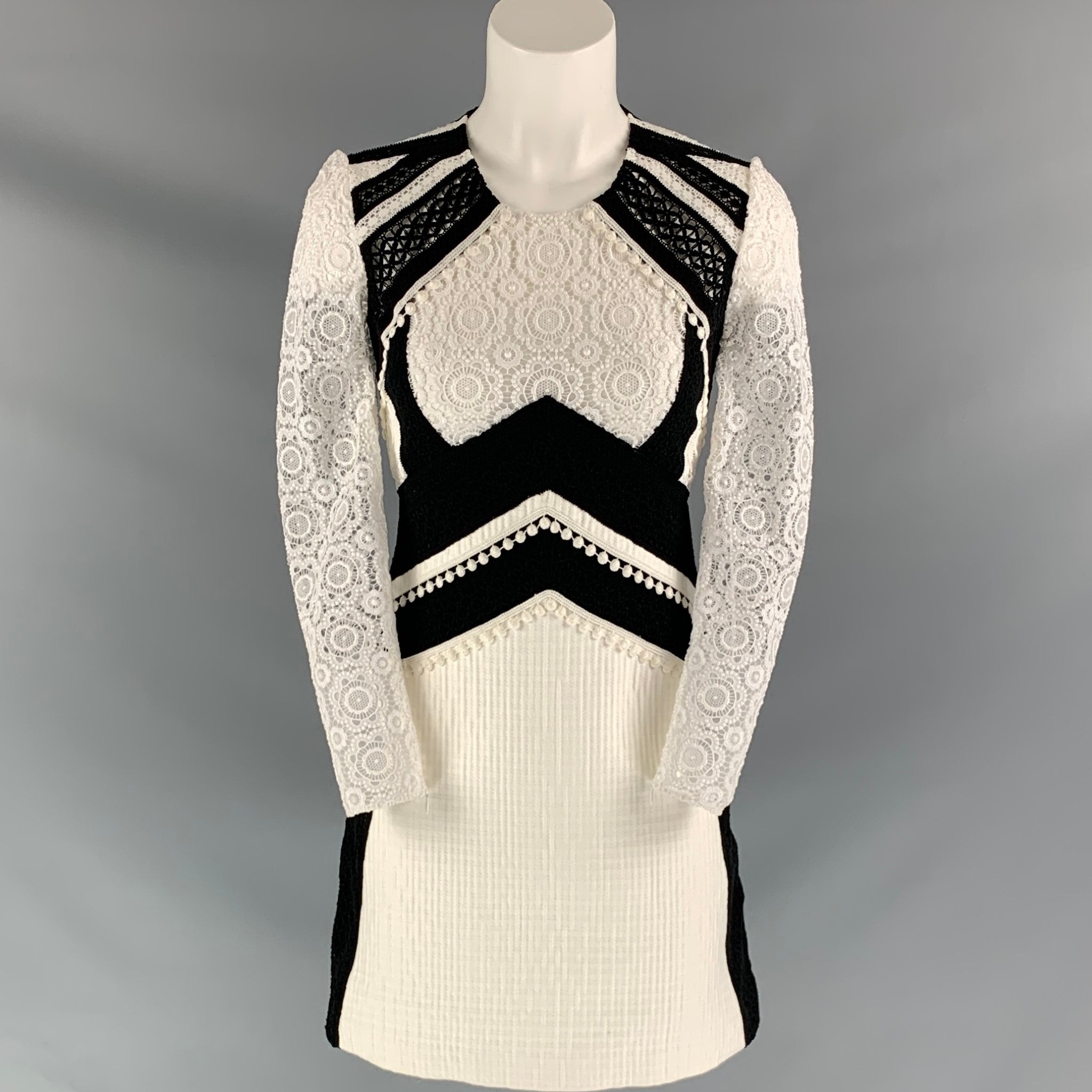 burberry prorsum lace dress BURBERRY PRORSUM Size 2 White Black Cotton Blend Lace Knee-Length Dres