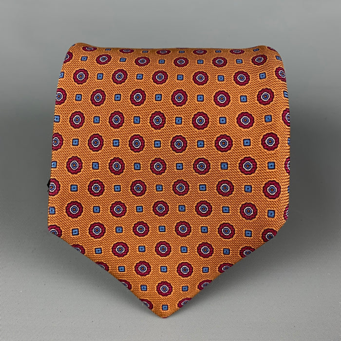 KITON Copper Burgundy Dots Silk Tie