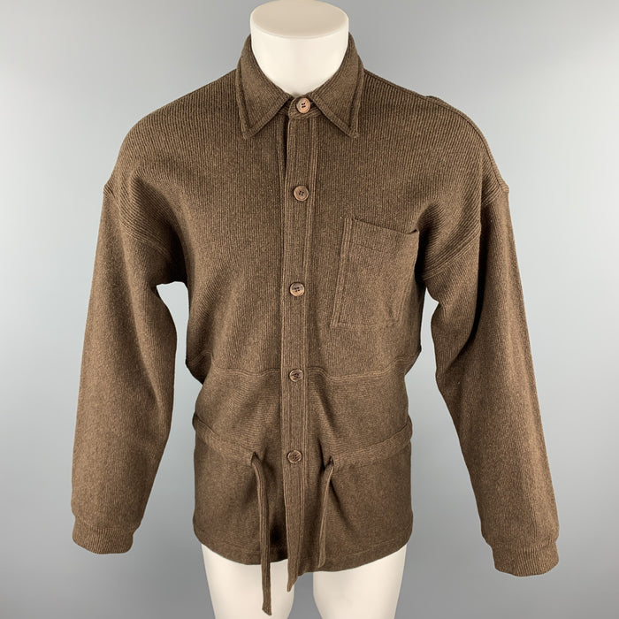 Vintage ISSEY MIYAKE Size S Brown Ribbed Wool / Nylon Drawstring Jacket
