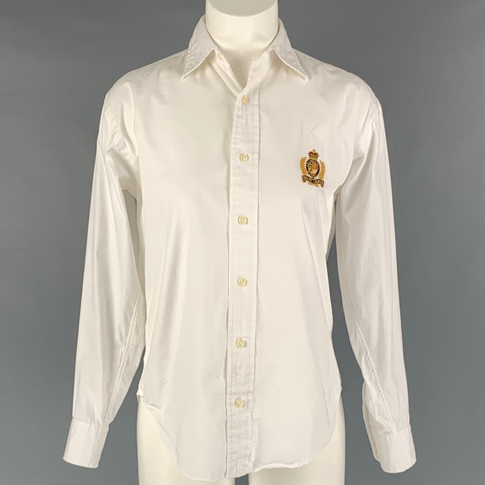 RALPH LAUREN Size 2 White Cotton Vintage Blouse