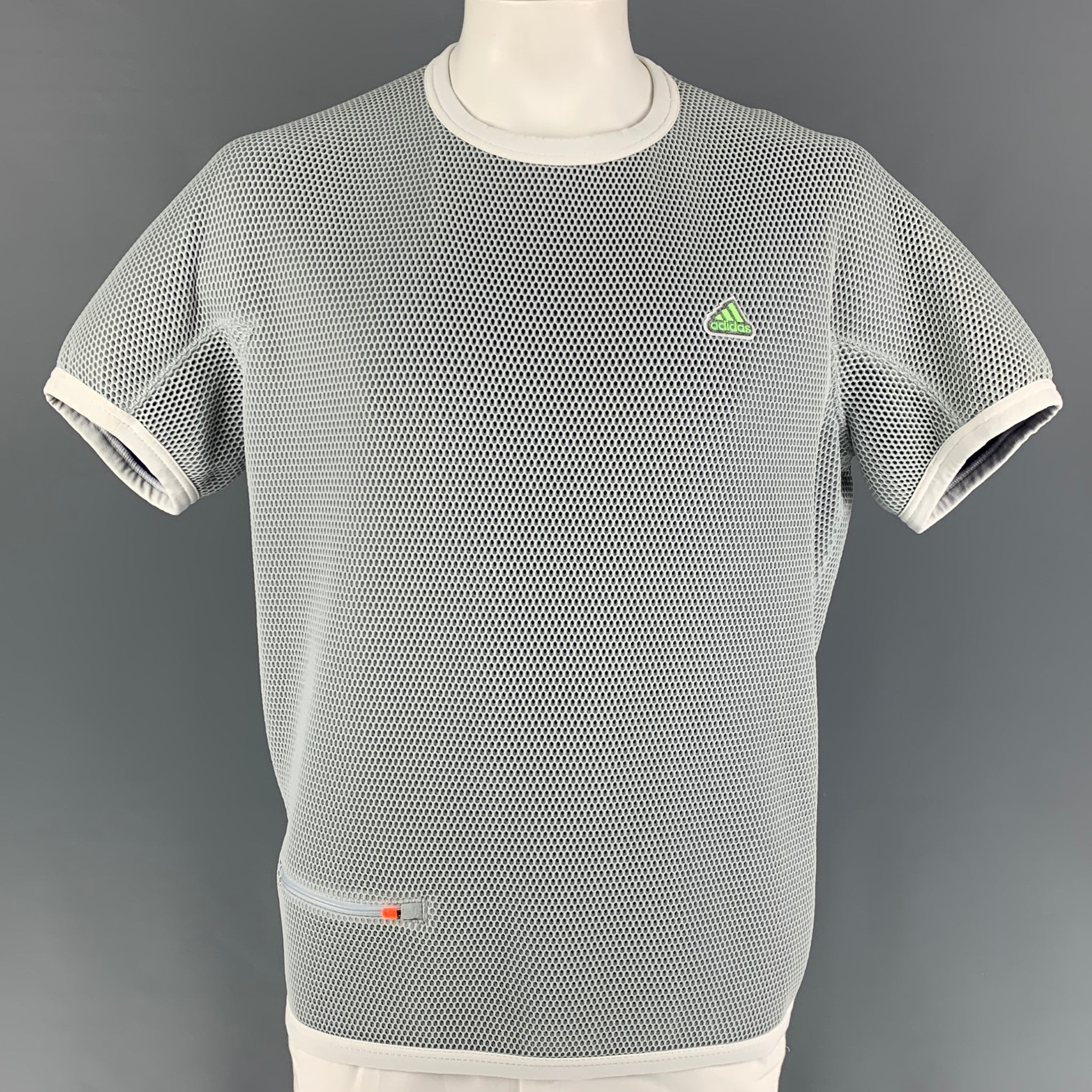 KOLOR x ADIDAS Size L Grey White Mesh Polyamide Crew-Neck T-shirt 