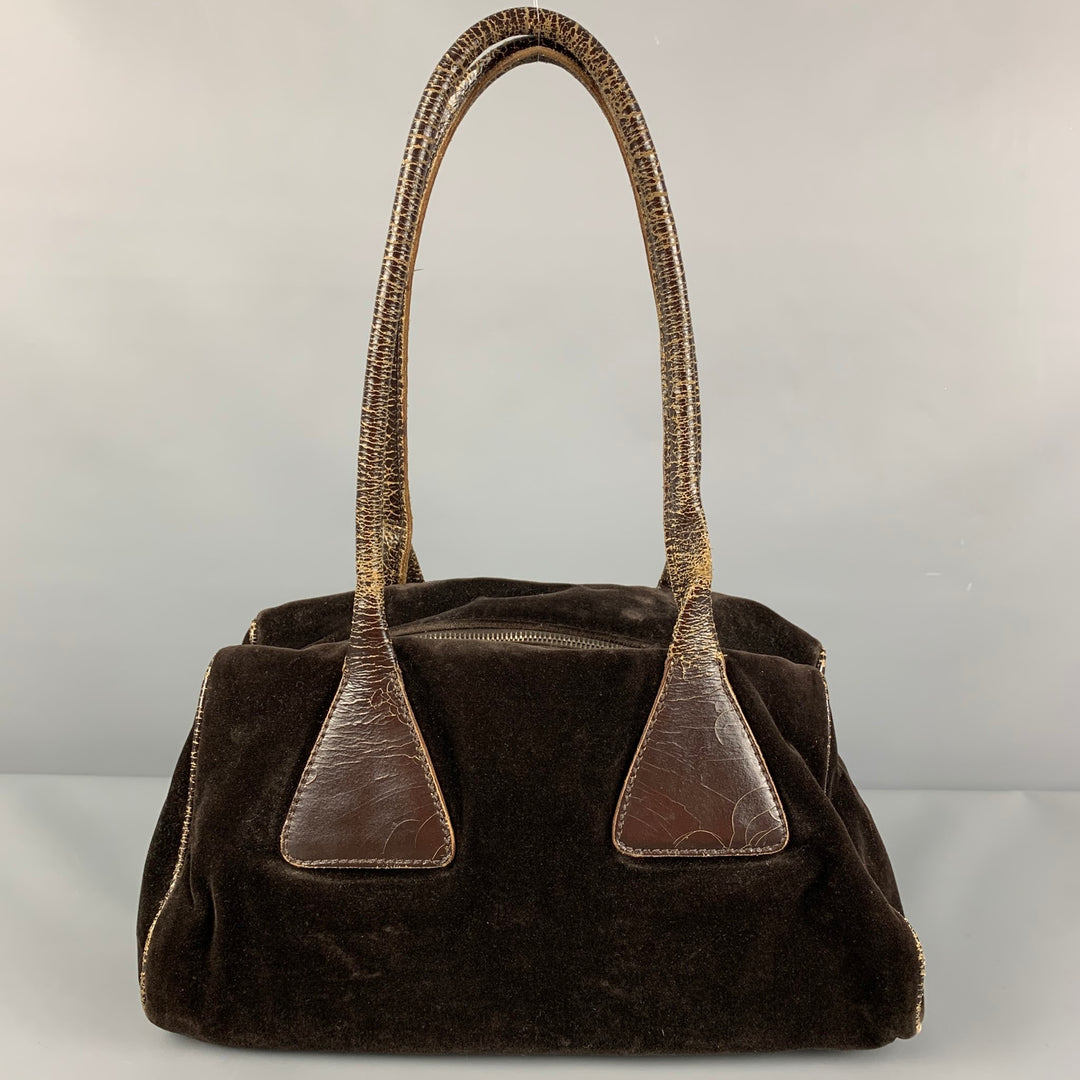 MIU MIU Sac à main en cuir velours vieilli marron
