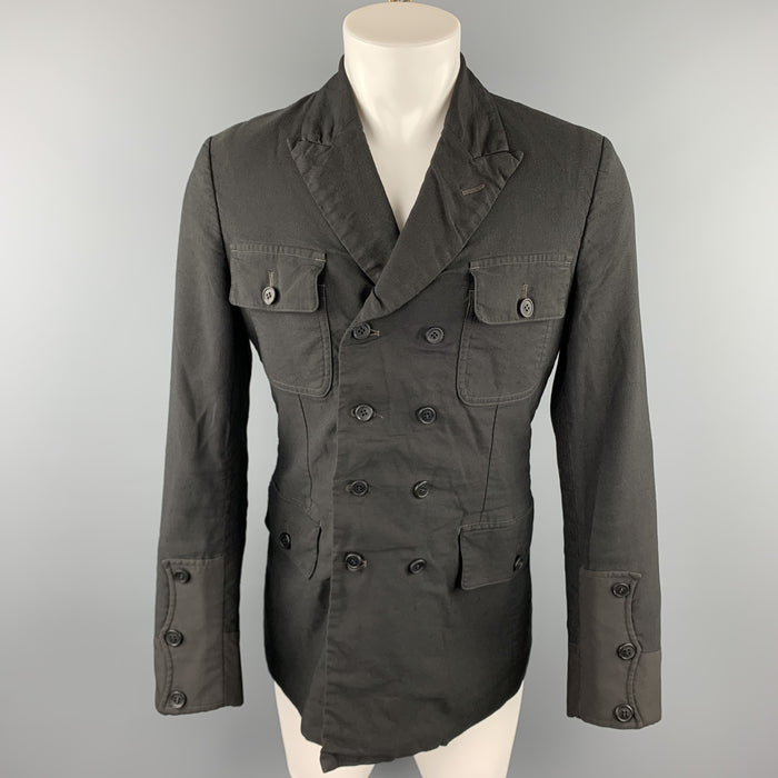 COMME des GARCONS HOMME PLUS Size M Black Linen / Polyester Peak Lapel Double Breasted Jacket