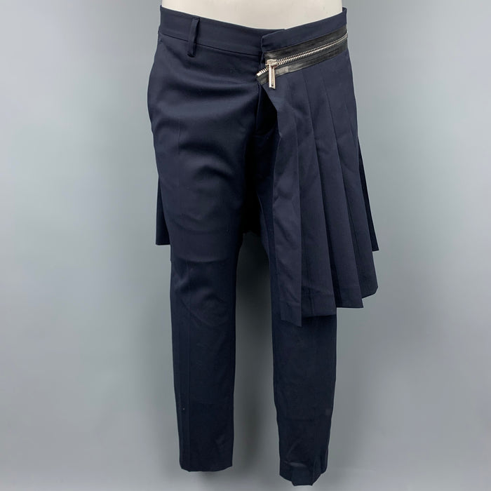 DSQUARED2 Talla 34 Pantalones casuales superpuestos plisados recortados de lana azul marino