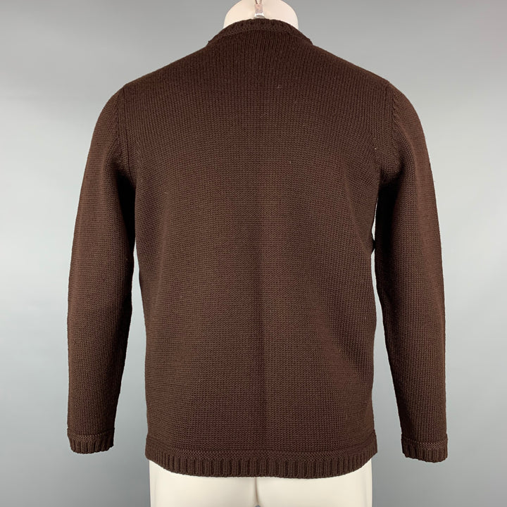 BALLY Size M Brown Wool Leather Trim Buttoned Cardigan