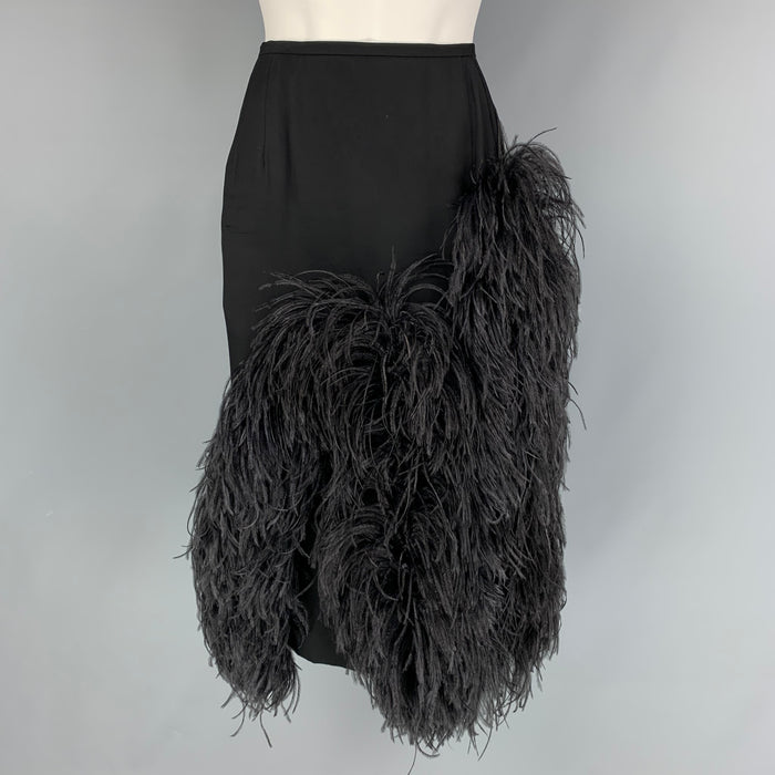 DRIES VAN NOTEN x Christian LaCroix Size 6 Black Viscose Feather Skirt
