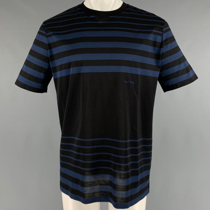 PAUL SMITH Talla M Camiseta de manga corta de algodón con rayas azul marino y negra
