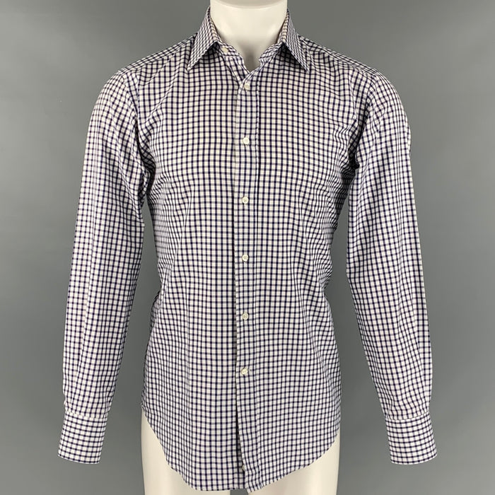 ETRO Size M White Blue Checkered Long Sleeve Shirt