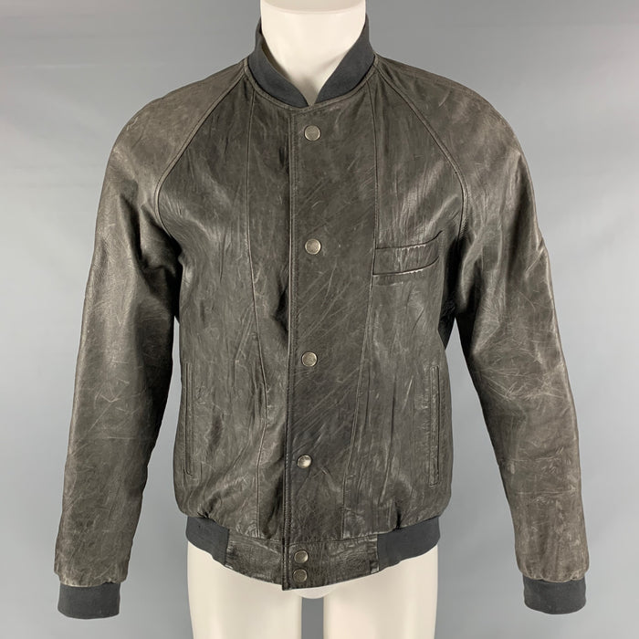 MARC JACOBS Size 40 Grey Leather Bomber Jacket