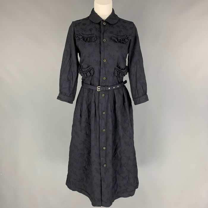 COMME des GARCONS Size M Navy Jacquard Floral Polyester Belted Dress