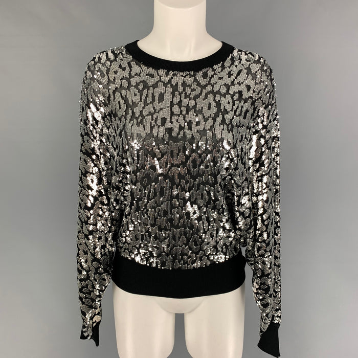 MICHAEL KORS COLLECTION Size M Black Silver Viscose Sequined Pullover