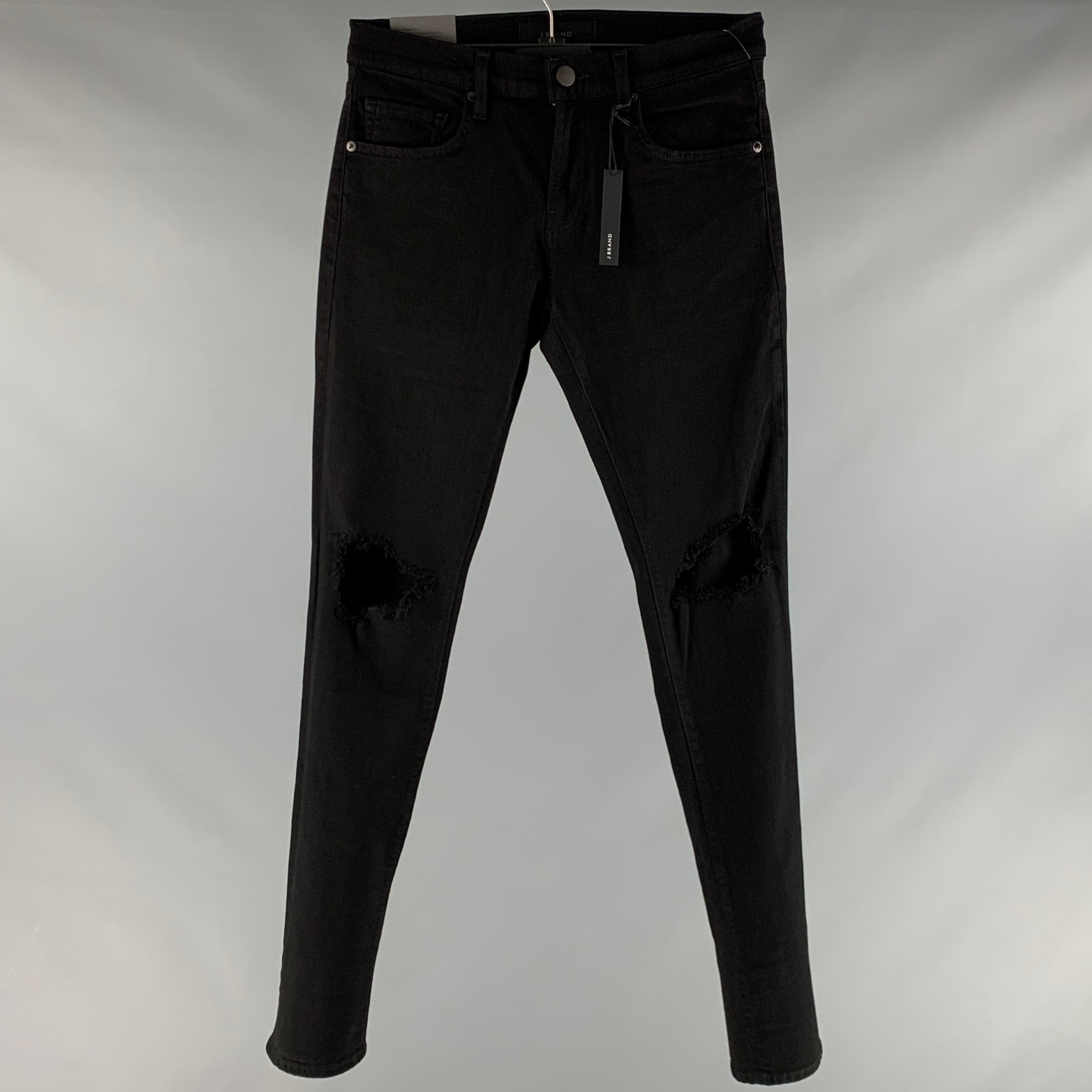 J BRAND Size 29 Black Solid Cotton Elastane Zip Fly Jeans