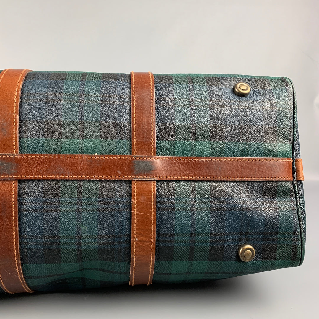 Vintage RALPH LAUREN Green & Black Tan Blackwatch Coated Canvas Weekender Bag