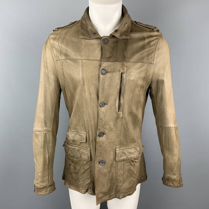 NEIL BARRETT Size 40 Taupe Leather Buttoned Epaulet Jacket
