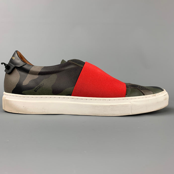 GIVENCHY Size 9 Olive Camouflage Leather Slip On Sneakers
