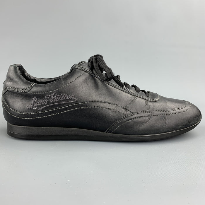 LOUIS VUITTON Size 9 Black Leather Lace Up Sneakers