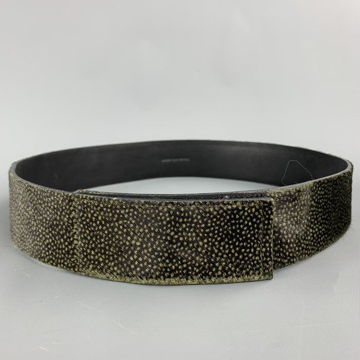 DRIES VAN NOTEN Size M Brown & Green Dot Print Calf Hair Velcro Belt