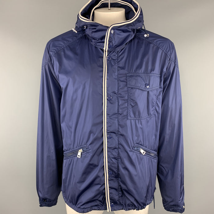 MONCLER Gustave Size XL Navy Solid Nylon Zip & Snaps Size Jacket