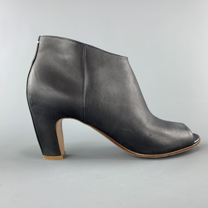 MAISON MARTIN MARGIELA Size 7.5 Navy Leather Peep Toe Ankle Boots
