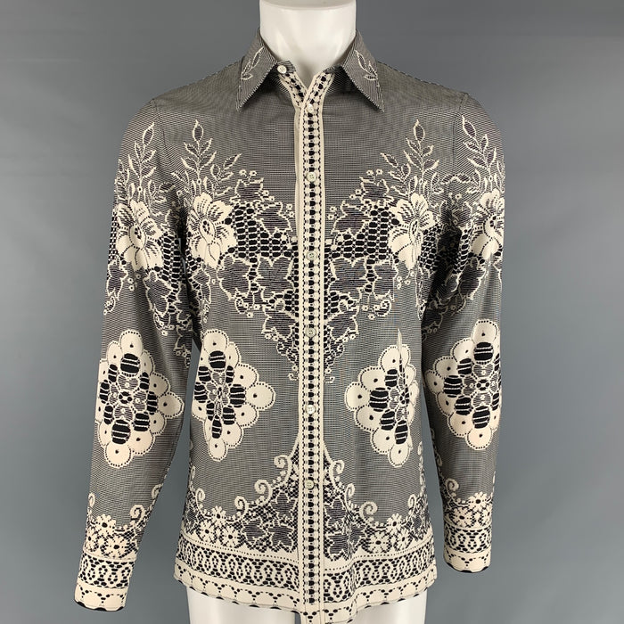 ALEXANDER MCQUEEN Size S Black Beige Print Silk Button Up Long Sleeve Shirt