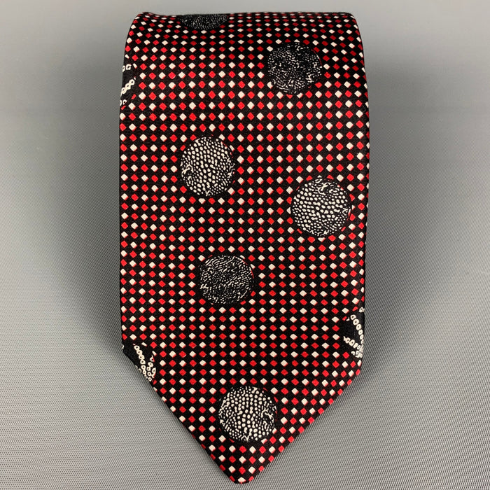 BOTTEGA VENETA Black Red Print Silk Tie