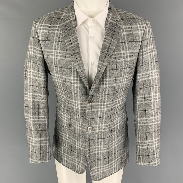 BLACK FLEECE Size 40 Light Grey Plaid Silk Blend Sport Coat