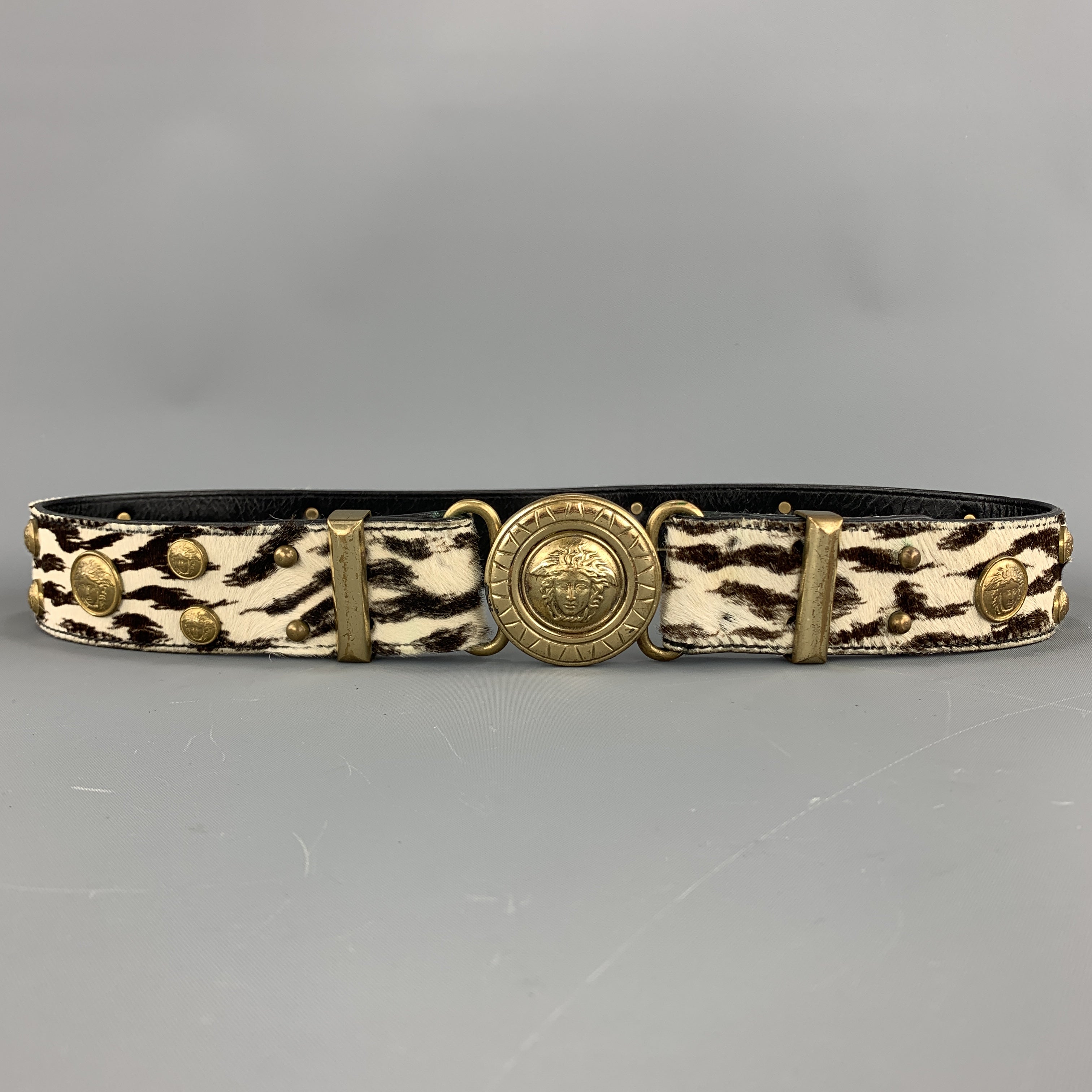 Vintage Versace Italy gold silver tone cream belt Vintage Gold & Silver Lion Head Medallion Versace Inspired  main image 2