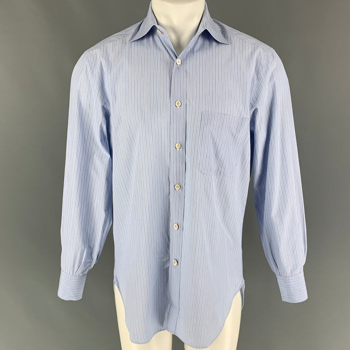 KITON Size M Blue Navy Stripe Cotton Long Sleeve Shirt