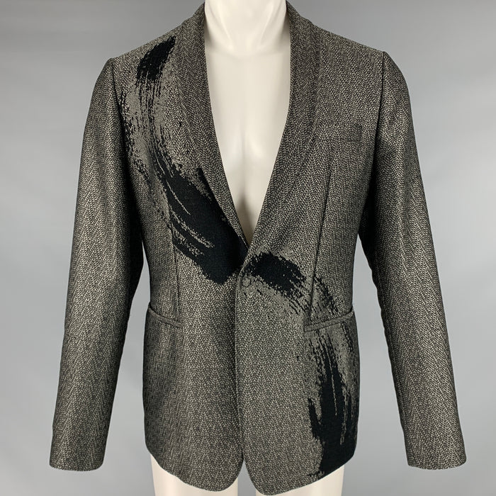 EMPORIO Size 42 Grey Black Woven Shawl Collar Sport Coat