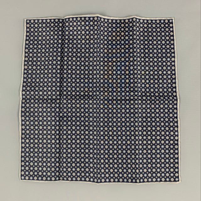 BRUNELLO CUCINELLI Navy Grey Dots Silk Cotton Pocket Square