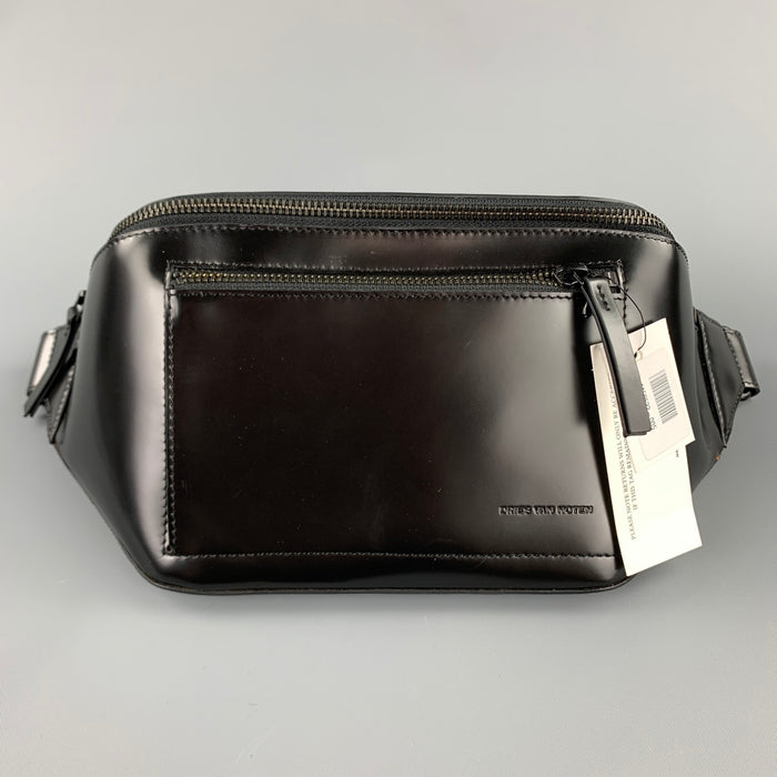 DRIES VAN NOTEN Black Patent Leather Fanny Pack