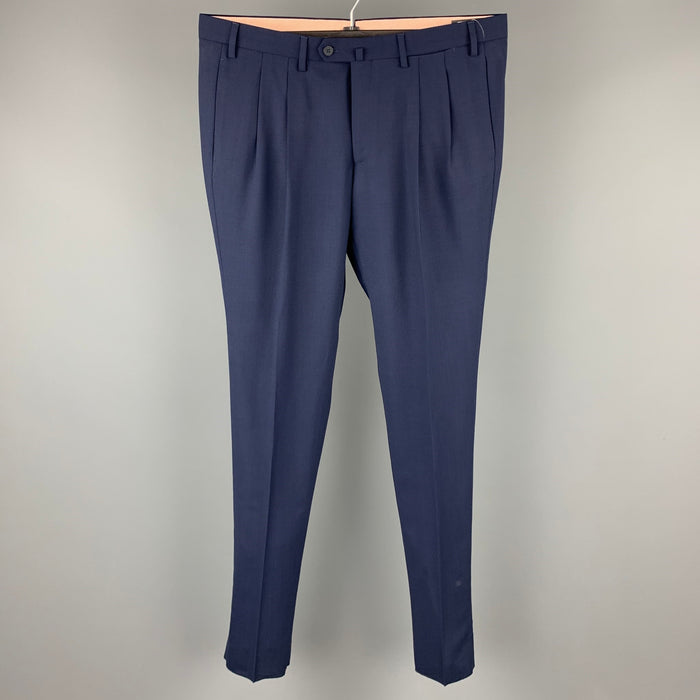 LORO PIANA Size 38 Navy Wool Zip Fly Pleated Dress Pants