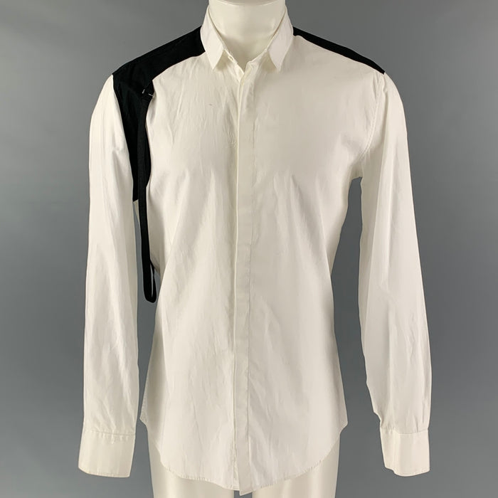 NEIL BARRETT Size M Black & White Color Block Cotton Long Sleeve Shirt