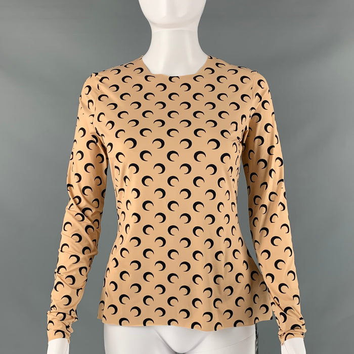 MARINE SERRE Size XL Beige Black Polyamide Eastane Half Moon Casual Top