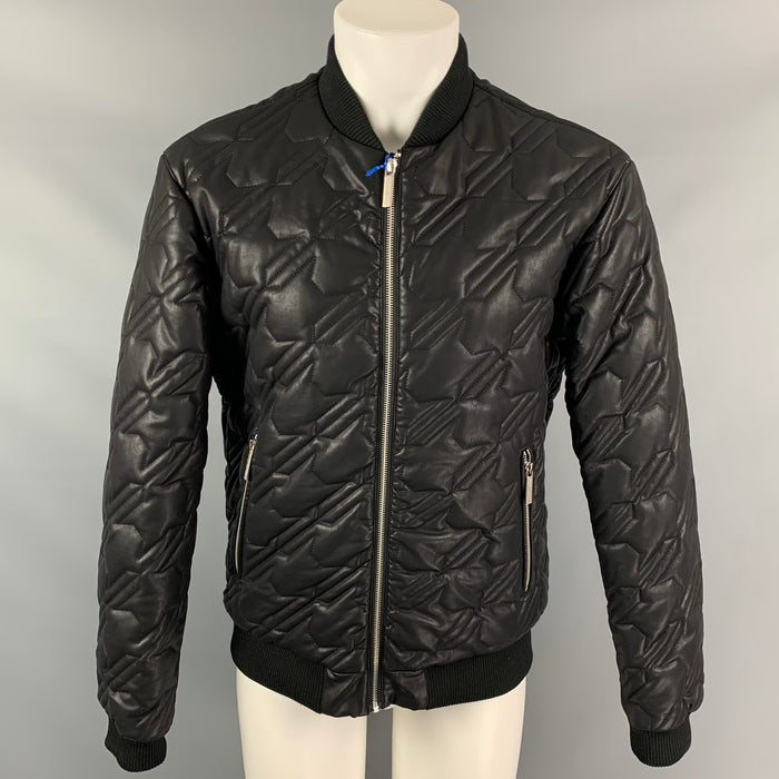 VERSACE JEANS Size 38 Black Quilted Viscose Blend Zip Up Bomber Jacket