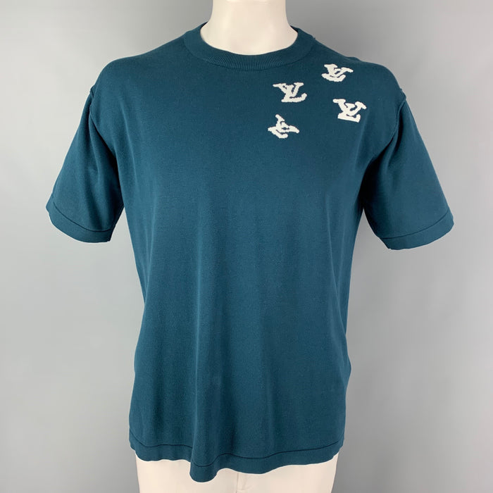 LOUIS VUITTON Talla L Jersey de manga corta de algodón con monograma blanco verde azulado