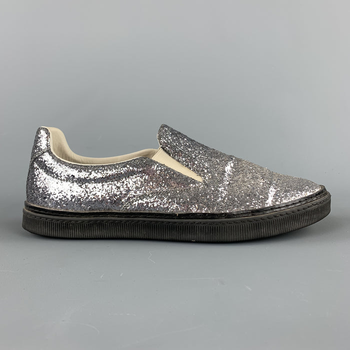 MAISON MARTIN MARGIELA Size 10 Silver Glitter Slip On Sneakers
